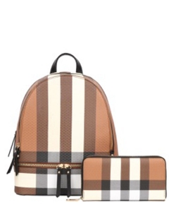 2-In-1 Fashion Plaid Print Backpack Wallet Set LM-7285W BLACK
